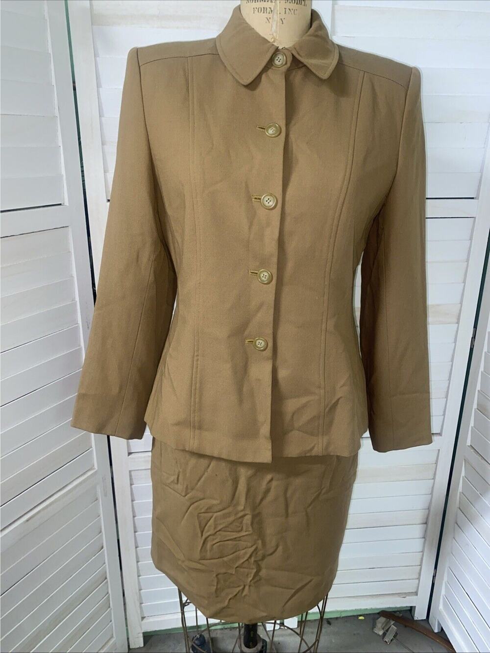 Vintage 80s 90s Chaus Brown Skirt Suit Set Blazer Jacket Pencil Wiggle Sz 10P